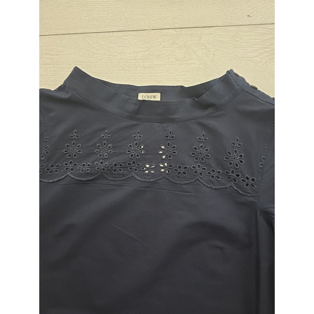 J. Crew Woman Eyelet Round Neck Blouse Long Sleeve Size 10 - Picture 4 of 5
